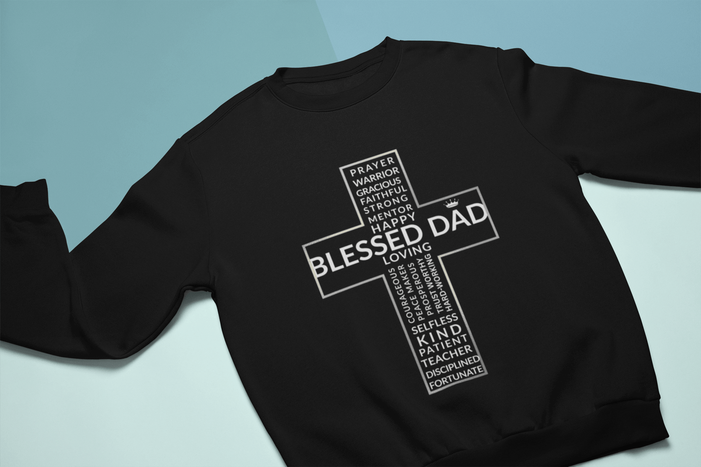 Blessed Dad Cross Sweatshirt – Warm Christian Gift for Fathers of Faith - Scripture on Wears